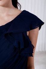 Cheap One Shoulder Chiffon Skirt Navy Blue Evening Dress