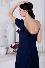 Cheap One Shoulder Chiffon Skirt Navy Blue Evening Dress