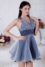 Super Hot V-Neck Cross Back Navy Blue Short Prom Dress