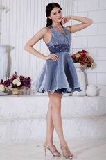 Super Hot V-Neck Cross Back Navy Blue Short Prom Dress