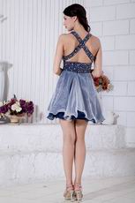 Super Hot V-Neck Cross Back Navy Blue Short Prom Dress