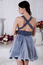 Super Hot V-Neck Cross Back Navy Blue Short Prom Dress