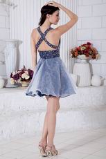 Super Hot V-Neck Cross Back Navy Blue Short Prom Dress