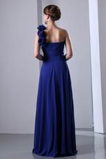 Flowers One Shoulder Strap Royal Blue Chiffon Jr Prom Dress