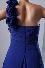 Flowers One Shoulder Strap Royal Blue Chiffon Jr Prom Dress