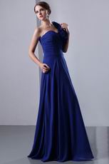 Flowers One Shoulder Strap Royal Blue Chiffon Jr Prom Dress