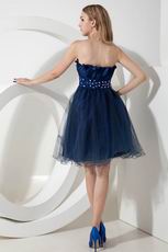 Strapless Knee Length Navy Blue Sweet 16 Dress With Crystals