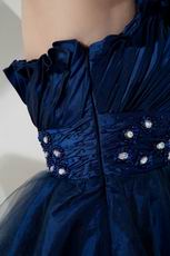 Strapless Knee Length Navy Blue Sweet 16 Dress With Crystals