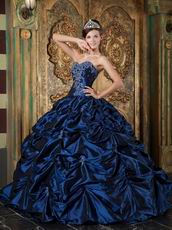 Sweetheart Picks-up Design Navy Blue Puffy Quinceanera Gown