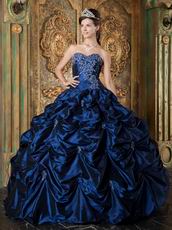 Sweetheart Picks-up Design Navy Blue Puffy Quinceanera Gown