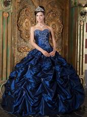 Sweetheart Picks-up Design Navy Blue Puffy Quinceanera Gown