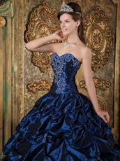 Sweetheart Picks-up Design Navy Blue Puffy Quinceanera Gown