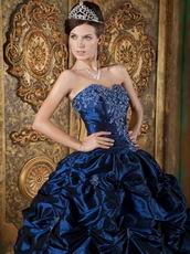 Sweetheart Picks-up Design Navy Blue Puffy Quinceanera Gown