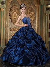 Sweetheart Picks-up Design Navy Blue Puffy Quinceanera Gown