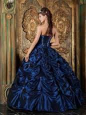 Sweetheart Picks-up Design Navy Blue Puffy Quinceanera Gown