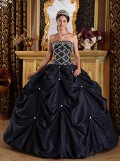 Black Picks-up Design Appliqued Puffy Quinceanera Dress