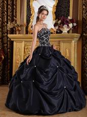 Black Picks-up Design Appliqued Puffy Quinceanera Dress