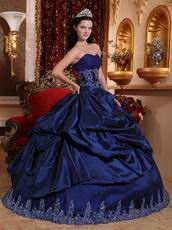 Dark Blue Puffy Sweetheart Quinceanera Dress With Applique