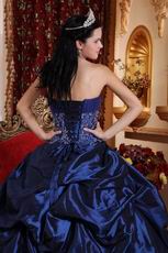 Dark Blue Puffy Sweetheart Quinceanera Dress With Applique