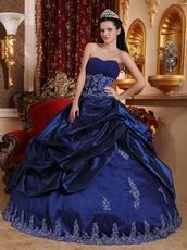 Dark Blue Puffy Sweetheart Quinceanera Dress With Applique