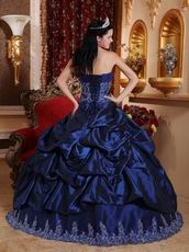 Dark Blue Puffy Sweetheart Quinceanera Dress With Applique