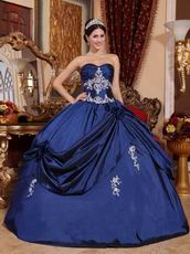 Navy Blue Puffy Floor Length Skirt Evening Ball Gown