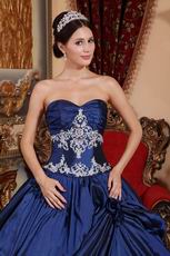 Navy Blue Puffy Floor Length Skirt Evening Ball Gown