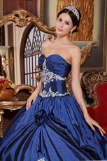 Navy Blue Puffy Floor Length Skirt Evening Ball Gown