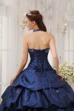 Navy Blue Halter Floor Length Designer Quinceanera Dress