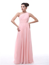 Blush One Shoulder Young Girl Wear Chiffon Long Dama Dress