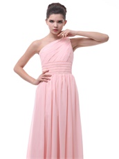 Blush One Shoulder Young Girl Wear Chiffon Long Dama Dress