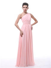 Blush One Shoulder Young Girl Wear Chiffon Long Dama Dress