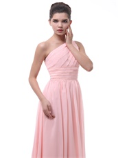 Blush One Shoulder Young Girl Wear Chiffon Long Dama Dress