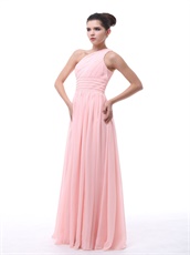 Blush One Shoulder Young Girl Wear Chiffon Long Dama Dress