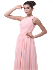 Blush One Shoulder Young Girl Wear Chiffon Long Dama Dress