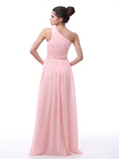 Blush One Shoulder Young Girl Wear Chiffon Long Dama Dress