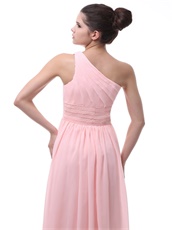 Blush One Shoulder Young Girl Wear Chiffon Long Dama Dress