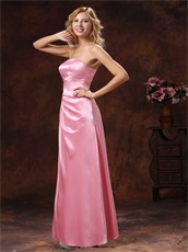 Rose Pink Elastic Woven Satin Strapless Bridesmaid Dress Low Price