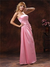 Rose Pink Elastic Woven Satin Strapless Bridesmaid Dress Low Price