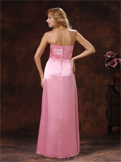 Rose Pink Elastic Woven Satin Strapless Bridesmaid Dress Low Price