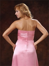 Rose Pink Elastic Woven Satin Strapless Bridesmaid Dress Low Price