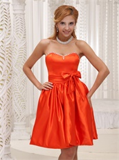 Orange Red Satin Acetate Sweet Girl Homecoming Dress With Bowknot