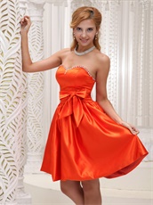 Orange Red Satin Acetate Sweet Girl Homecoming Dress With Bowknot