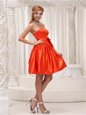 Orange Red Satin Acetate Sweet Girl Homecoming Dress With Bowknot
