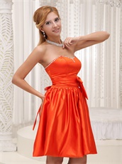 Orange Red Satin Acetate Sweet Girl Homecoming Dress With Bowknot