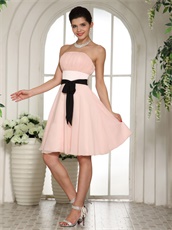 Strapless Girls Bridesmaid Dress Blush With Black Belt