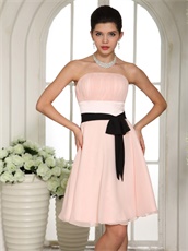 Strapless Girls Bridesmaid Dress Blush With Black Belt