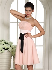 Strapless Girls Bridesmaid Dress Blush With Black Belt