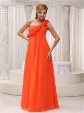 Left 3D Flowers One Strap Orange Long Empire Maternity Pregnant Dress