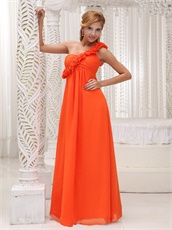 Left 3D Flowers One Strap Orange Long Empire Maternity Pregnant Dress